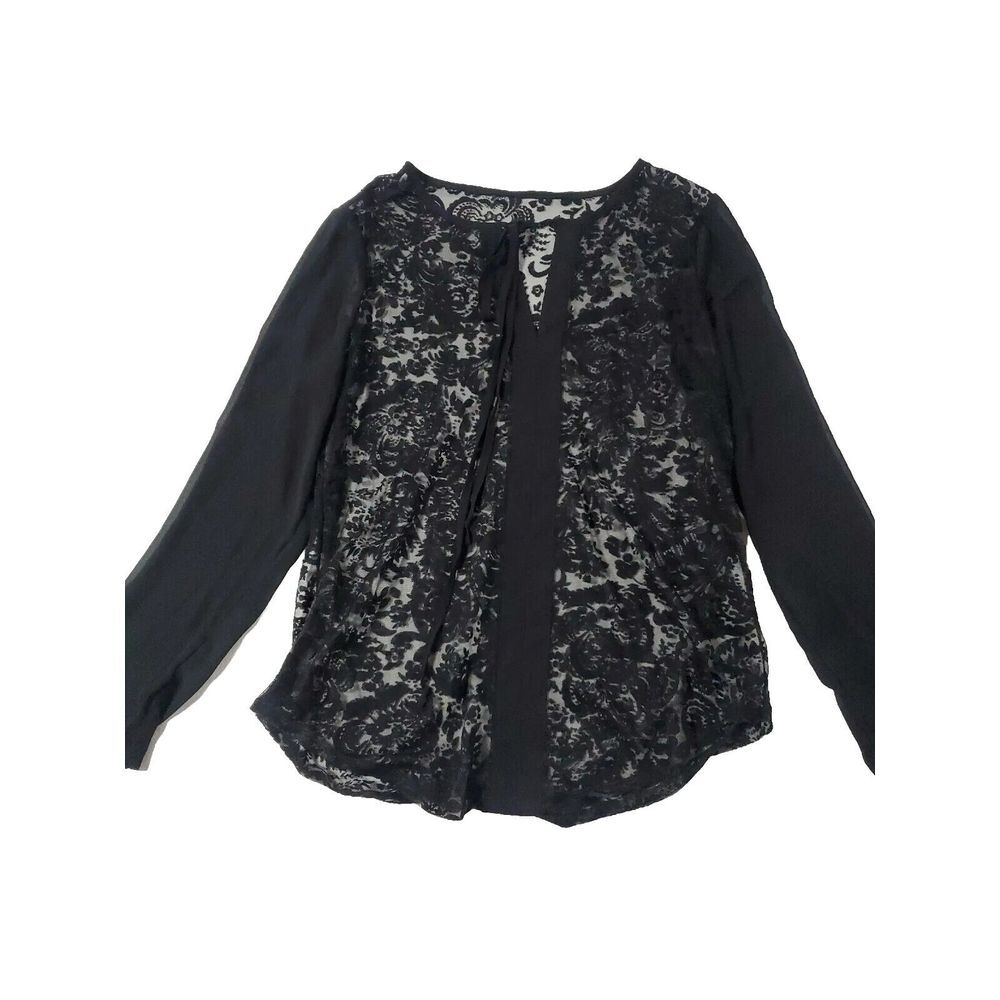 Womens Sheer Brilliance Black Shirt Size Medium Lace